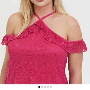 Torrid Hot Pink Lace Cold-Shoulder Blouse